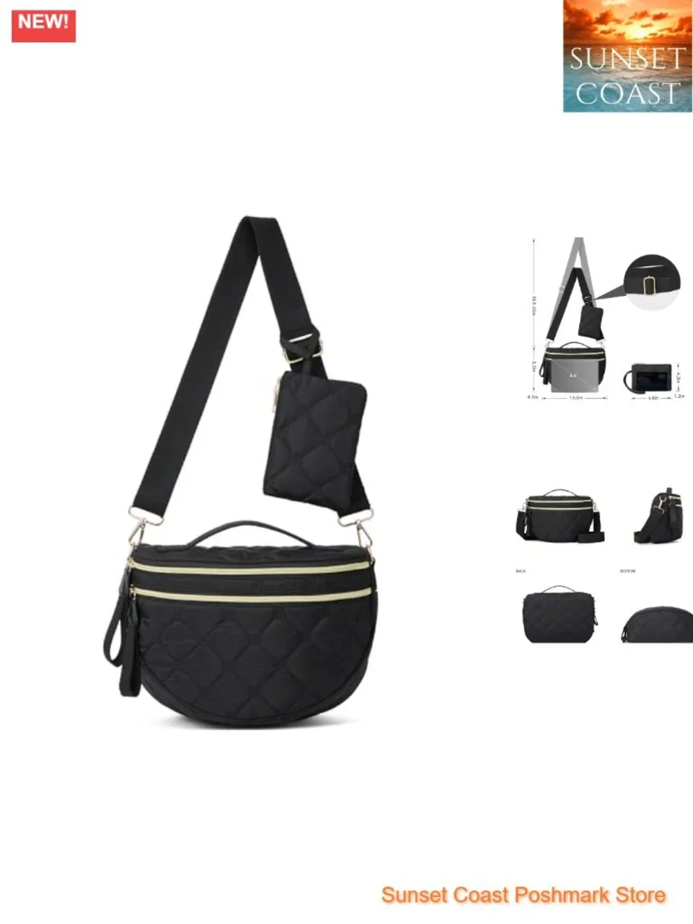 Quilted Crossbody Bag with RFID Blocking Detachable Pouch Waterproof Nylon